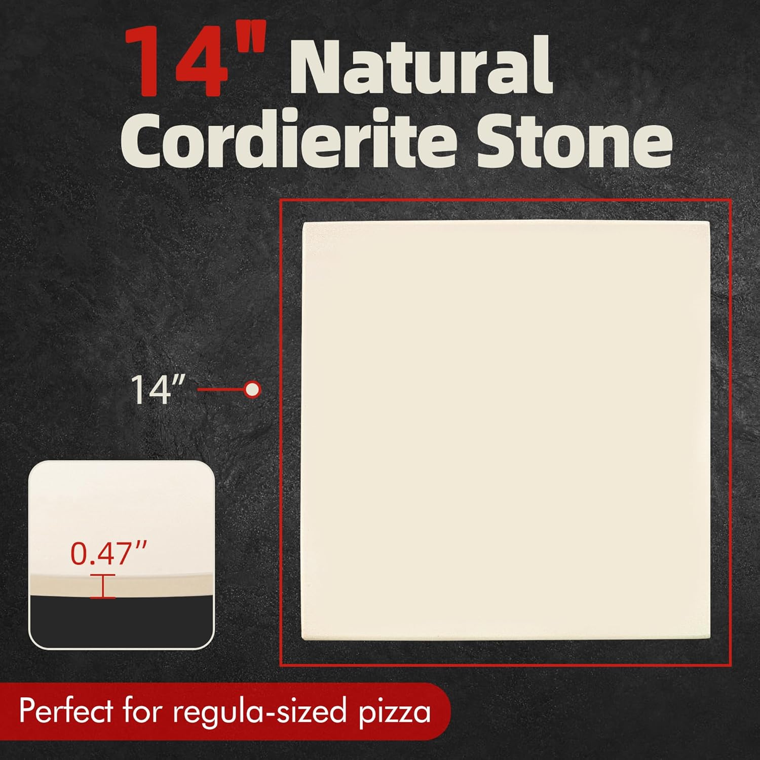 14" Square Pizza Stone, Heavy Duty Cordierite Pizza Pan for Grilling & Pizza Oven, High Temperature Resistant Baking Stone for Pizza, Bread, Meat