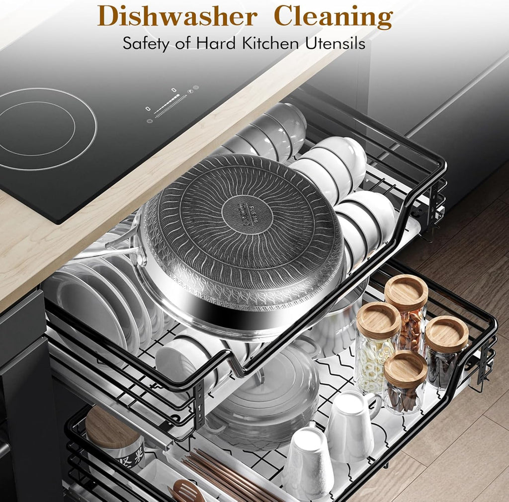 MDHAND 12 Inch Nonstick Frying Pan with Tempered Glass Lid, Premium Stainless Steel Skillet with Stay-Cool Handle, Dishwasher-Friendly, Oven-Safe, Induction Ready, Compatible with All Cooktops