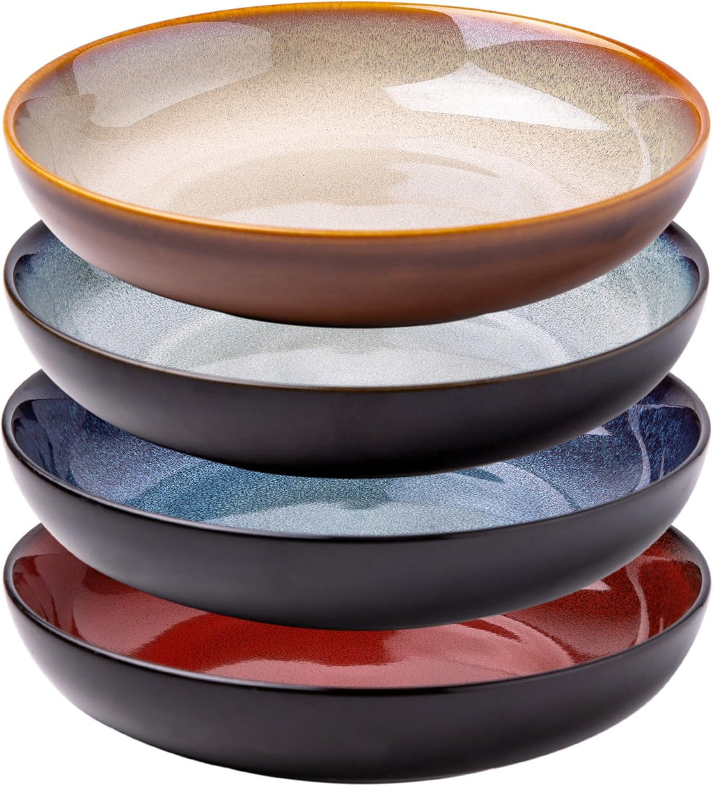 LERATIO Pasta Bowls,Ceramic 38oz Pasta Bowls,9.0" Reactive Glaze Pasta Bowl Set of 4,Microwave & Dishwasher,Oven Safe,Large Wide Serving Bowls for Salad, Dessert,Pizza,Fruit -Colorful