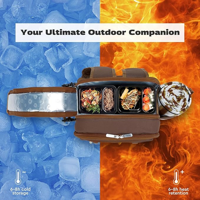 22L Insulated Picnic Basket Leak Proof Picnic Backpack for 2, Brown Camping Gifts, Cool Bridal Shower Gifts for Bride and Groom, Mr and Mrs, Anniversary Engagement Wedding for Newly Engaged Couples