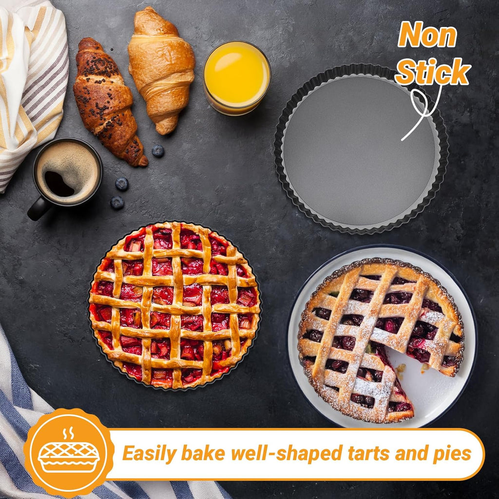 Beasea Tart Pan 9 Inch with Removable Bottom, 4pcs Nonstick Carbon Steel Round Quiche Pie Pans for Baking Tart Quiche Desserts