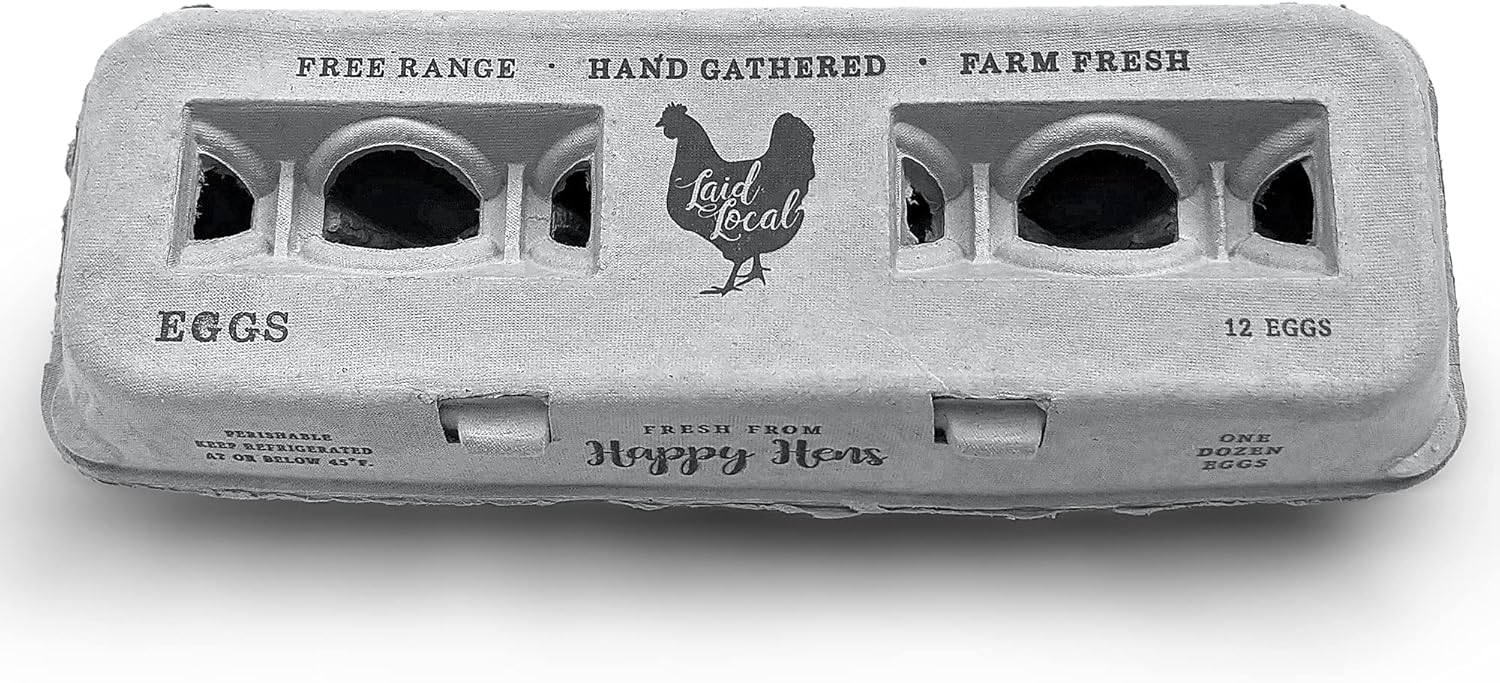 250 Egg Cartons- Bulk Value Bundle- Adorable Printed Design for Farm Fresh Eggs, Recycled Paper Cardboard, Sturdy & Reusable, Holds up to XL Chicken Eggs