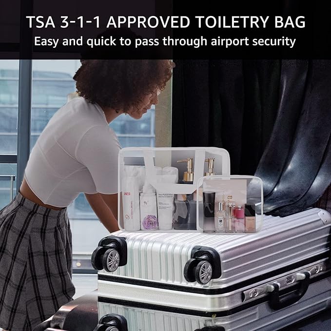 3Pcs Crystal Clear PVC Travel Toiletry Bag Kit for Women Men, Waterproof Vinyl Organizer Clear Makeup Bags with Zipper Handle Straps, Cosmetic Bag Pouch Carry on Airport Airline Compliant Bag Handbag