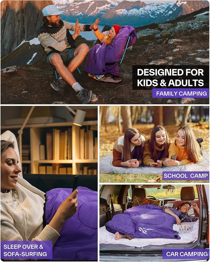 Sportneer Sleeping Bags for Adults, Warm & Cold Weather Sleeping Bag for Adults Kids Boys Girls - Lightweight Compact Camping Gear Equipment, Traveling, Backpacking, Hiking