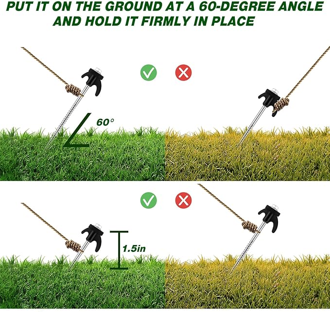 20 Pcs 8" Screw in Tent Stakes Heavy Duty Tent Stakes Drillable Ground Anchors Screw Metal Tent Pegs Threaded Tent Spikes with Head Driver for Swing Inflatable Decor (Black)