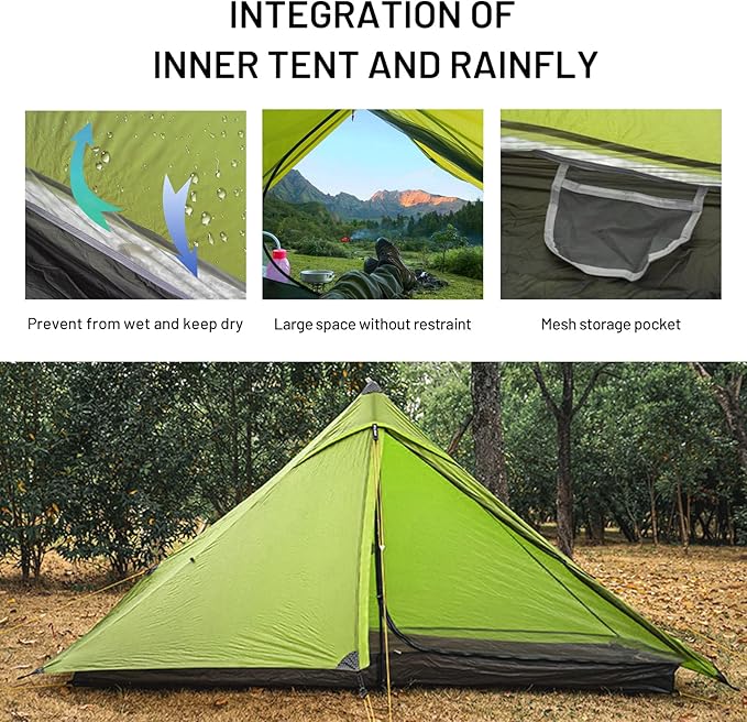 LANSHAN Ultralight Tent 3-Season Backpacking Tent for 1-Person or 2-Person Camping, Trekking, Kayaking, Climbing, Hiking