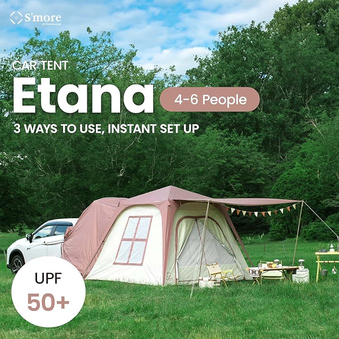 S'More Glamping Tent with Porch, 2/3/4/5/6 Person Durable Weatherproof Camping Tent, Large Family Tent with Room Divider, Easy Setup Tent with Screen Room