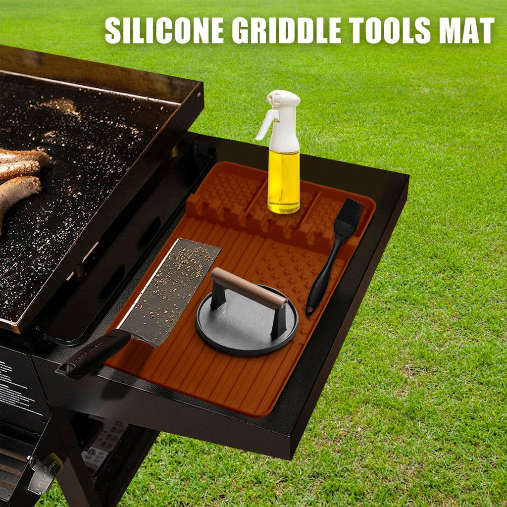Silicone Griddle Tools Mat for Blackstone,Grill BBQ Caddy Utensils Holder for Kitchen,Cooking & Countertop,Large Spatula Mat with Drip Pad,Griddle Accessories for Blackstone (brown-2)
