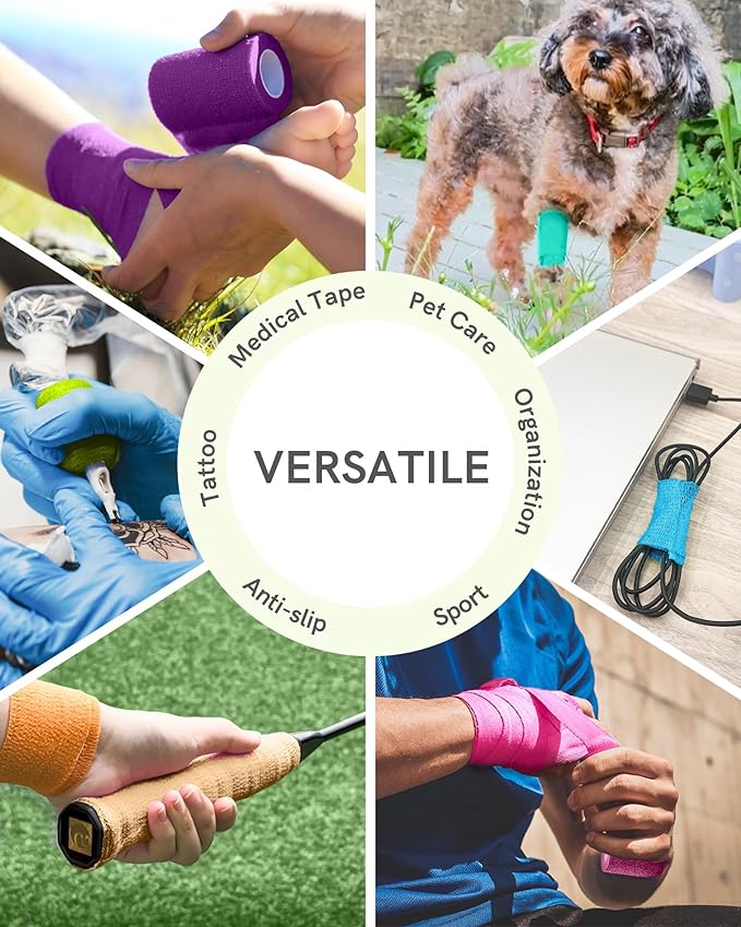 FriCARE Self Adhesive Bandage Wrap, Medical Tape in First Aid Kit, Cohesive Bandages for Wounds Sport Vet, FSA/HSA Eligible, 2 Inches X 5 Yards 6 Rolls, Rainbow