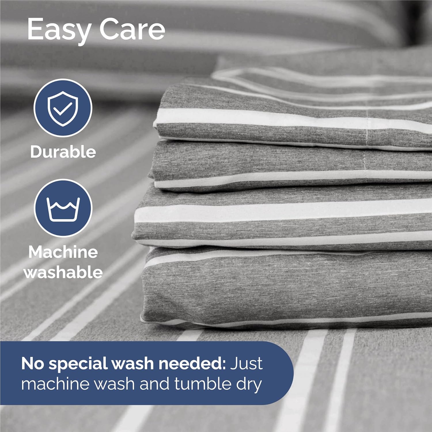 King Size 4 Piece Sheet Set - Comfy Breathable & Cooling Bed Sheets Set - Hotel Luxury Bedding for Women, Men, Kids, Teens, Boys & Girls - Deep Pockets, Soft, Wrinkle Free - Oeko-Tex - Grey Stripes 3