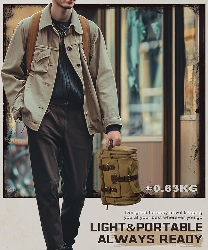 ARCFOX Travel Hanging Toiletry Bag for Men, Vintage Canvas Large Toiletry Bag with 7 Compartments, Camping Gym Travel Toiletry Kit Organizer with PVC Wet & Dry Pockets, Personalized Wash Bag, Brown