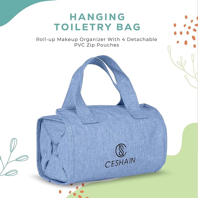 4-in-1 Hanging Toiletry Bag | Roll-up Makeup Organizer With 4 Detachable PVC Zip Pouches| Travel Toiletry Bag, 600D Oxford Fabric Material Organize Make up, Cosmetics