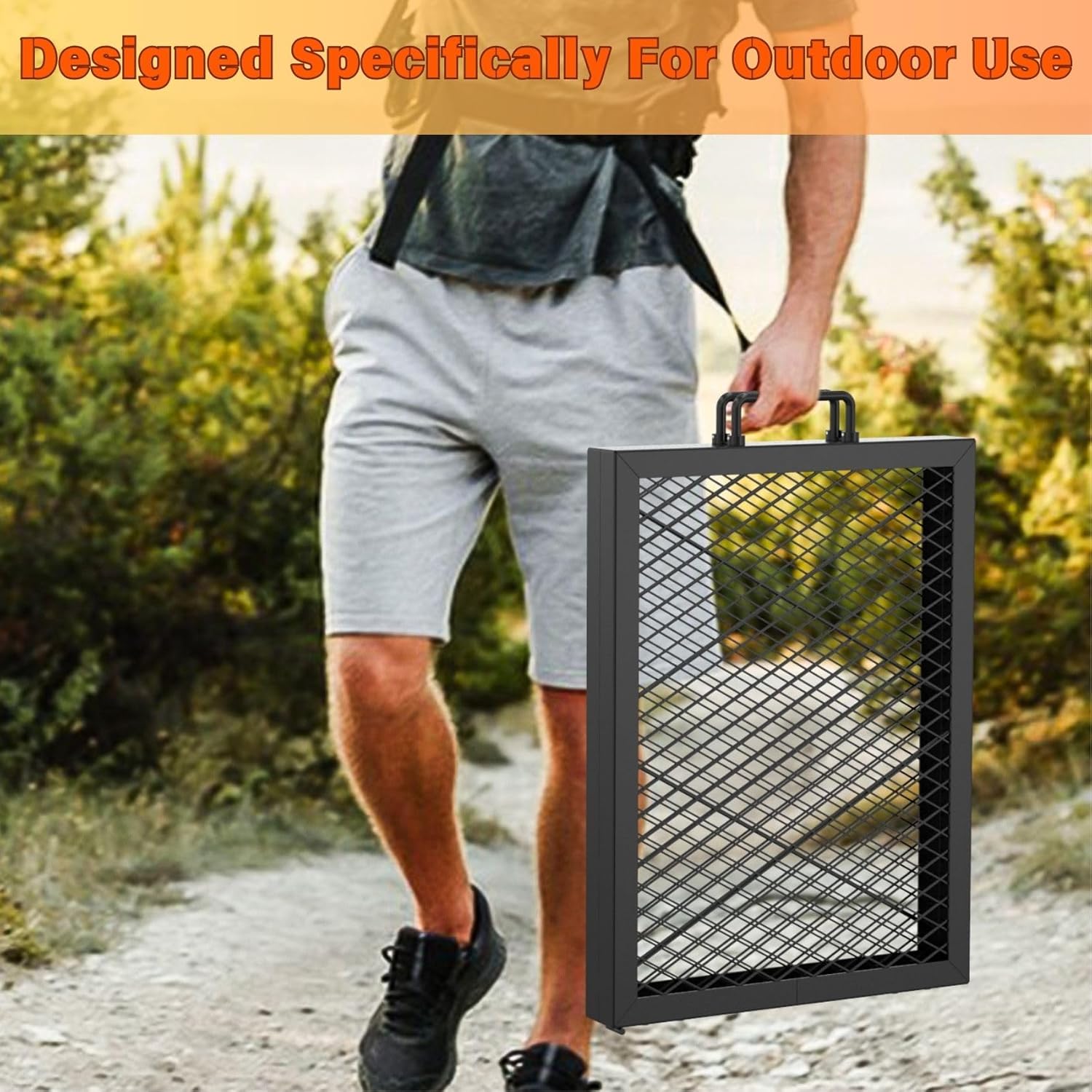 Onlyfire Foldable X-Marks Fire Pit Cooking Grate, Portable Rectangle Campfire Grill Grate with Handles, Heavy Duty Steel Campfire BBQ Grill for Outdoor, 40 inch