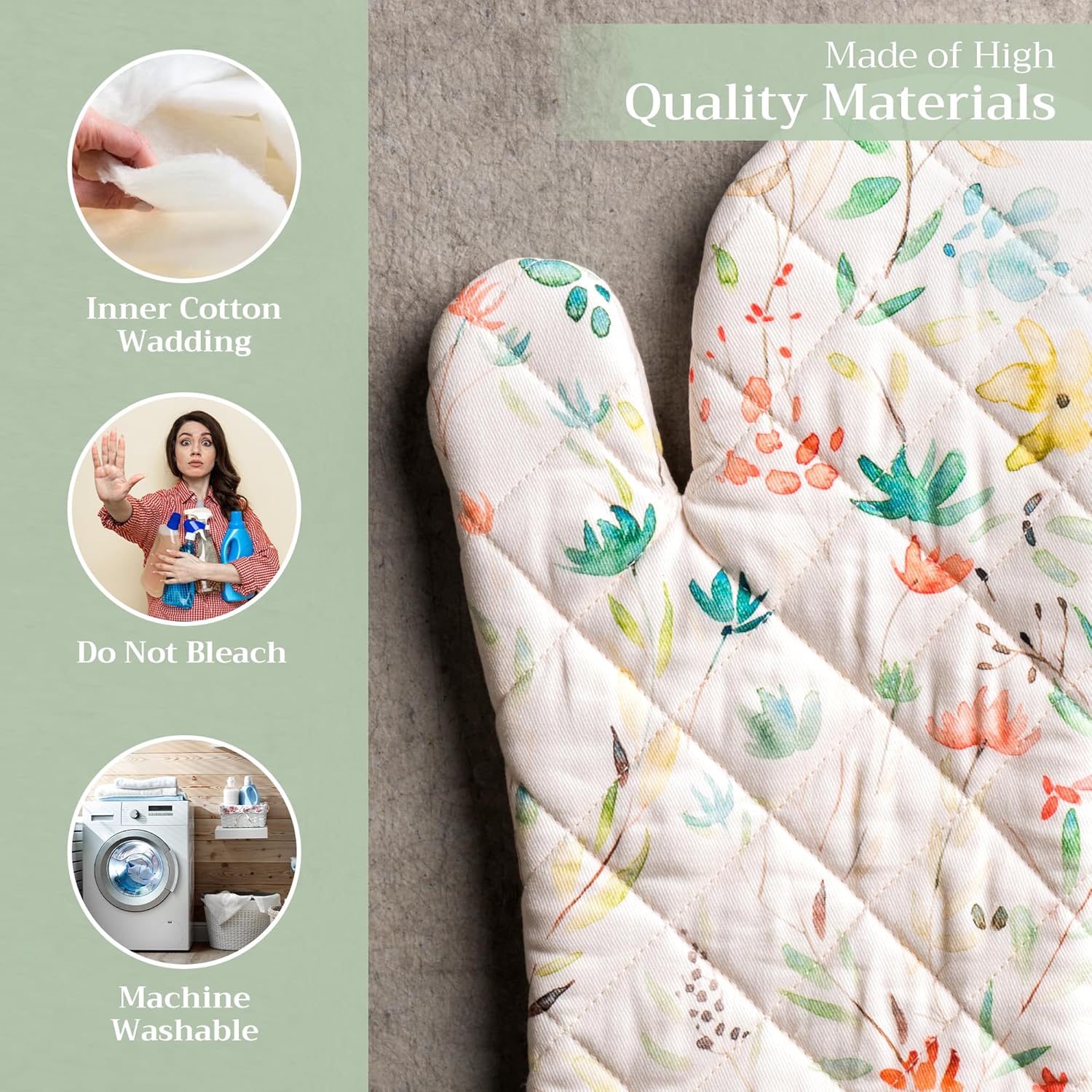 Maison d'Hermine Oven Gloves 100% Cotton Oven Mitt 7" x 13" with Loop Heat Resistant, BBQ, Cooking Gloves, Baking, Grilling, Kitchen, Handling Hot Pans Spring/Summer (Pack of 1, Colmar)