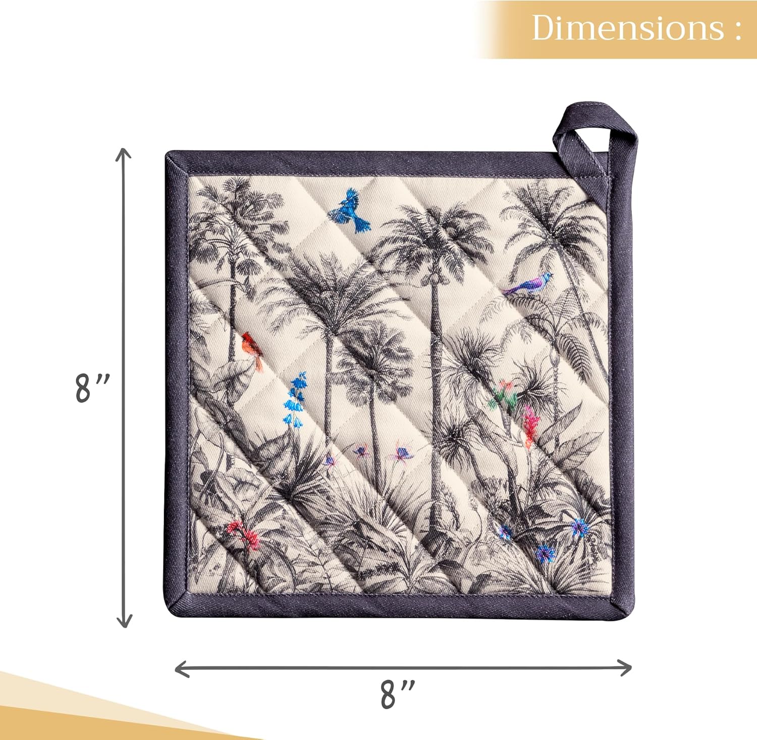 Maison d' Hermine Pot Holders Set 100% Cotton Heat Resistant Potholders 8" x 8" Hot Pads with Loop BBQ, Cooking, Baking, Grilling, Kitchen, Handling Hot Pans (Pack of 2, Amazonia)