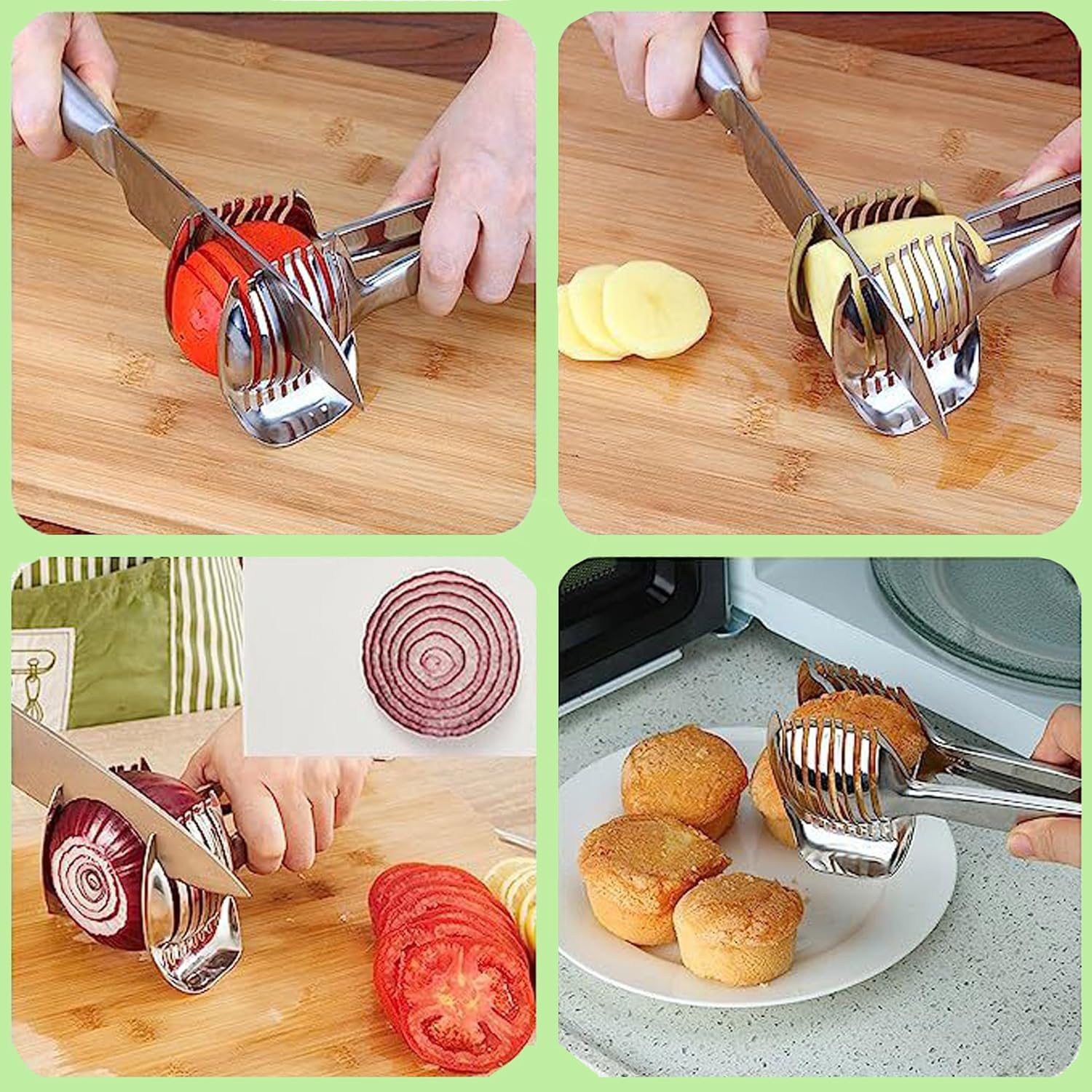Lemon Slicer Tomato Cutter Multipurpose Round Fruit Cutter Holder for Orange Onion Egg Handhold Stainless Steel Kitchen Tools Household Kitchen Utensil