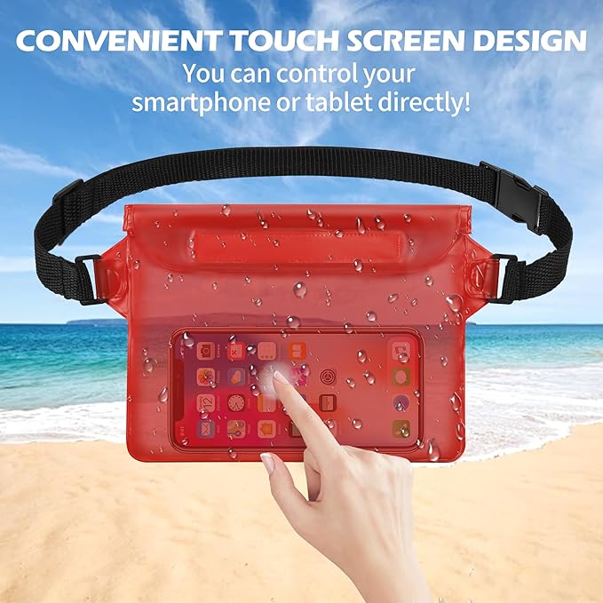 2-Pack Waterproof Pouch with Adjustable Waist Strap, Waterproof Dry Bag, Keeps Cell Phones and Valuables Safe and Dry, Perfect for Kayaking, Beach, Camping and Swimming (Black)