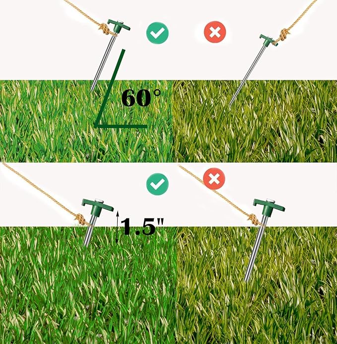 Cheardia 10 Pack Tent Stakes Heavy Duty, 10.25 Inch Yard Stakes Non-Rust Metal Tent Pegs Ground Stakes Tent Spikes for Camping Patio, Garden, Canopies, Grassland, Outdoor, Green