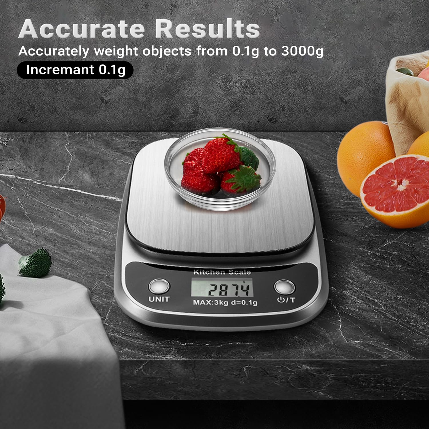Food Kitchen Scale Digital Weight Grams and Oz，Professional Small Digital Kitchen Food Scales 3kg/0.1g for Weight Loss