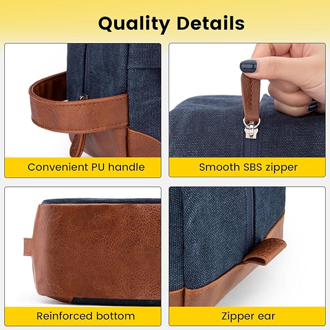 Vorspack Toiletry Bag Hanging Dopp Kit for Men Water Resistant Canvas Shaving Bag with Large Capacity for Travel - Navy Blue
