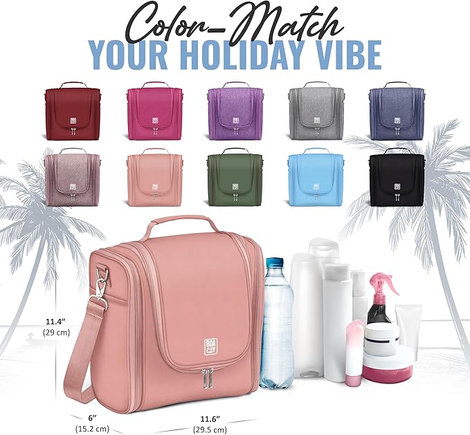 BOACAY Extra Large Hanging Travel Toiletry Bag for Women and Men, Makeup Bag, Bathroom & Shower Organizer Kit for Accessories, Cosmetics, Essentials