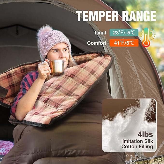 REDCAMP Cotton Flannel Sleeping Bag for Camping Backpacking, Adults Cold Weather Envelope Sleeping Bags with 2/3/4lbs Filling