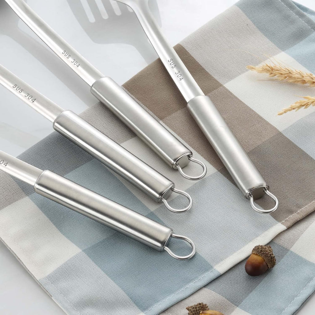 Pleafind 2-Pcs Solid & Slotted Spatula Set, 304 Stainless Steel Spatula, Metal Spatulas, Wok Utensils, Cooking Utensils, Wok Spatulas for Home, Kitchen and Restaurant, Dishwasher Safe