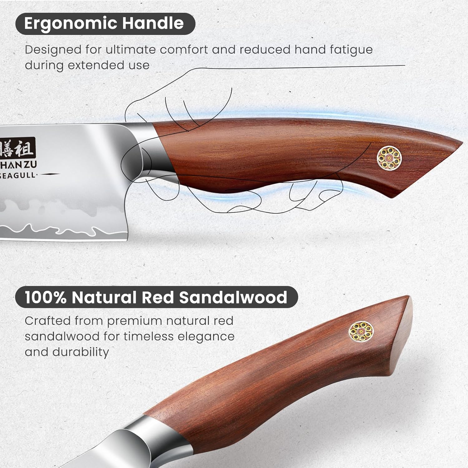 SHAN ZU Chef Knife 8 Inch, American S35VN Powder Steel Sharp Kitchen Knife, Professional Cooking Knife with Ergonomic Red Sandalwood Handle, Meat Cutting Gyuto Knife, Gifts for Women & Men
