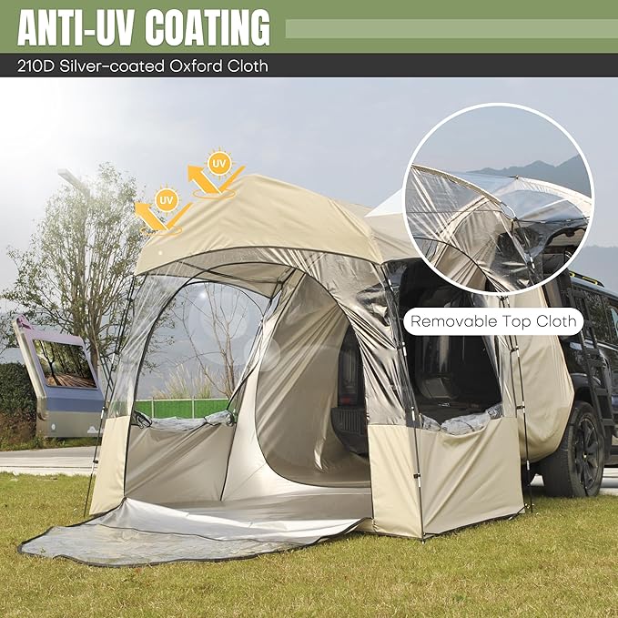 Auveach SUV Tent for Camping for 3-4 Person, 6.8 FT Clear PVC Bubble Car Tent with 9.5mm Thick Poles, SUV Tailgate Tent with Waterproof PU4000mm and Anti-UV Coating for Camping Fishing Activities