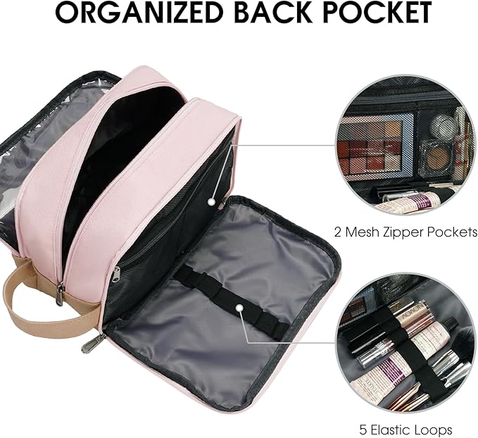 WANDF Travel Toiletry Bag for Men Large Toiletries Shaving Bag Water Resistant Hanging Dopp Kit Travel Accessories Bag for Women Men (Pink)