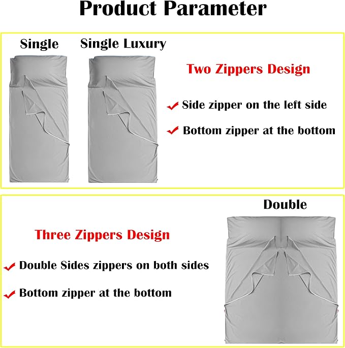 Brand - GANNAFEE Cotton Sleeping Bag Liner with Zipper - 100% Cotton Travel Sheet Sleep Sack Adult - Travel Sleeping Bag for Hotels Camping Hiking