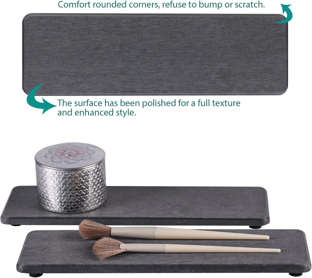 2 Pcs Water Absorbing Stone Trays, Kitchen/Bathroom Sink Soap Dish, Diatomite Tray Used for Hand Soap & Cosmetic Bottles in The Modern Home, 3.2" W x 10.2" L, Dark Gray