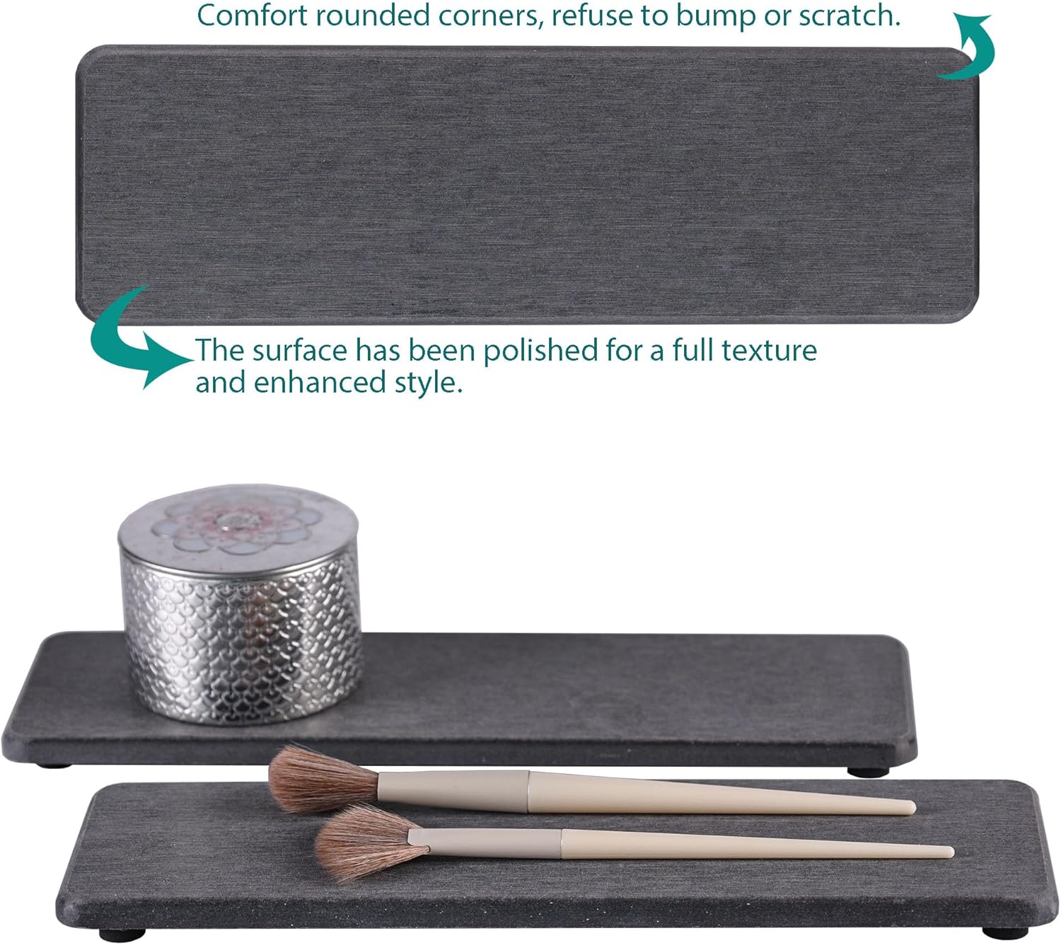 2 Pcs Water Absorbing Stone Trays, Kitchen/Bathroom Sink Soap Dish, Diatomite Tray Used for Hand Soap & Cosmetic Bottles in The Modern Home, 3.2" W x 10.2" L, Dark Gray