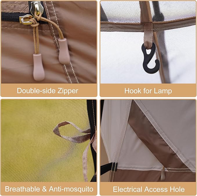 Vidalido 3-4 Person Tent with 1 Mesh Door and 2 Large Mesh Window, Double Layer Waterproof Portable Family Cabin Tent, 4 Person Tents for Outdoor Camping Hiking