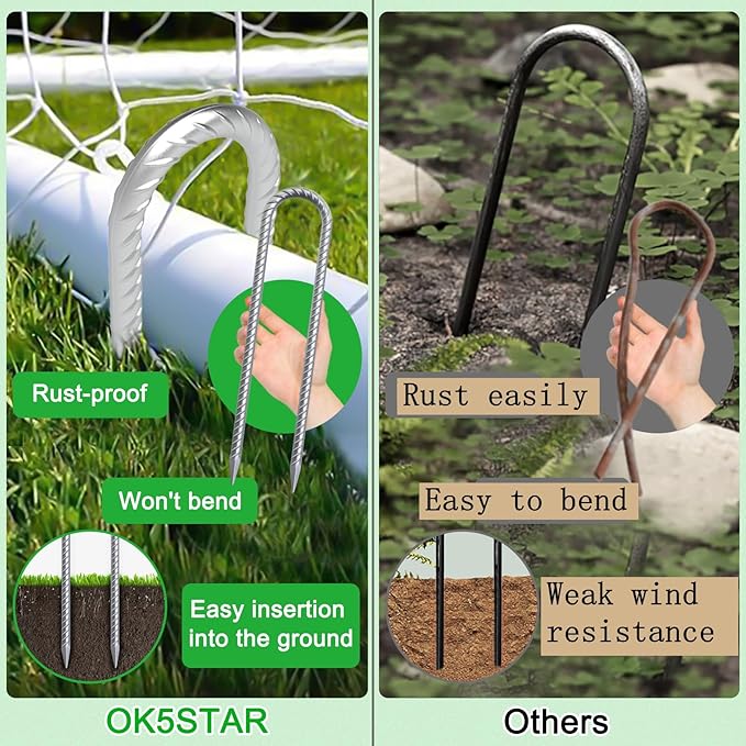 Trampoline Wind Stakes 16 Inch, 3/8" Diameter Heavy Duty U Shaped Rebar Tent Fence Stakes for Ground, Galvanized Trampoline Tie Down Anchor Kit 4 Pack