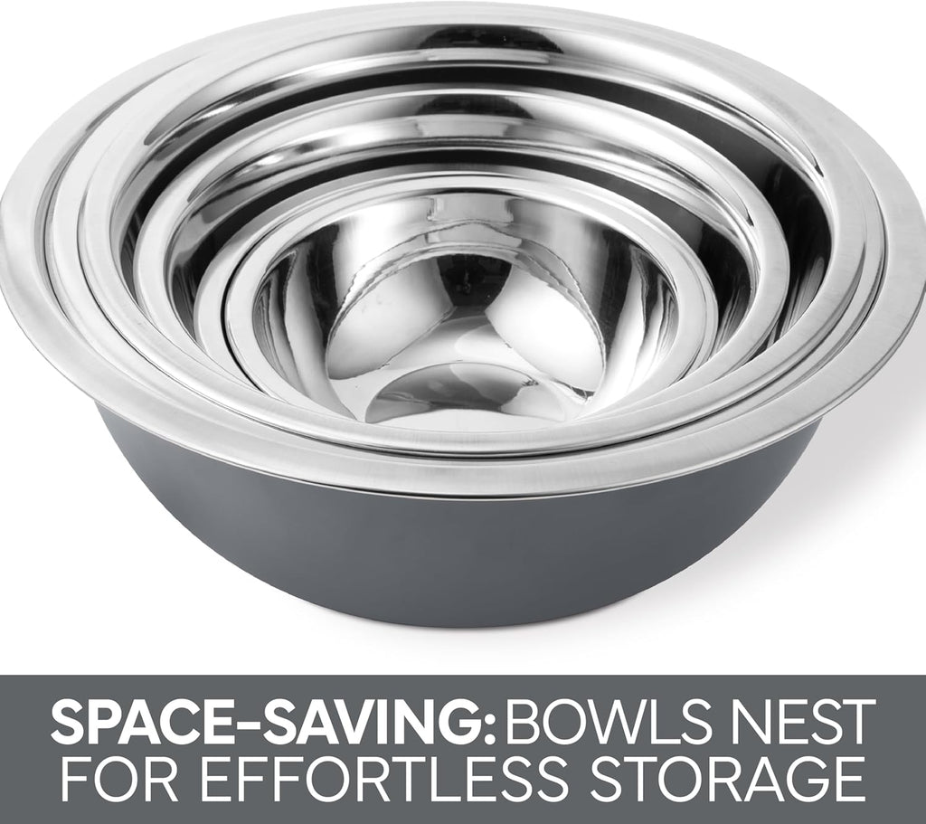 COOK WITH COLOR Stainless Steel Mixing Bowls Set - Nesting Bowls, 6 Pieces, Grey