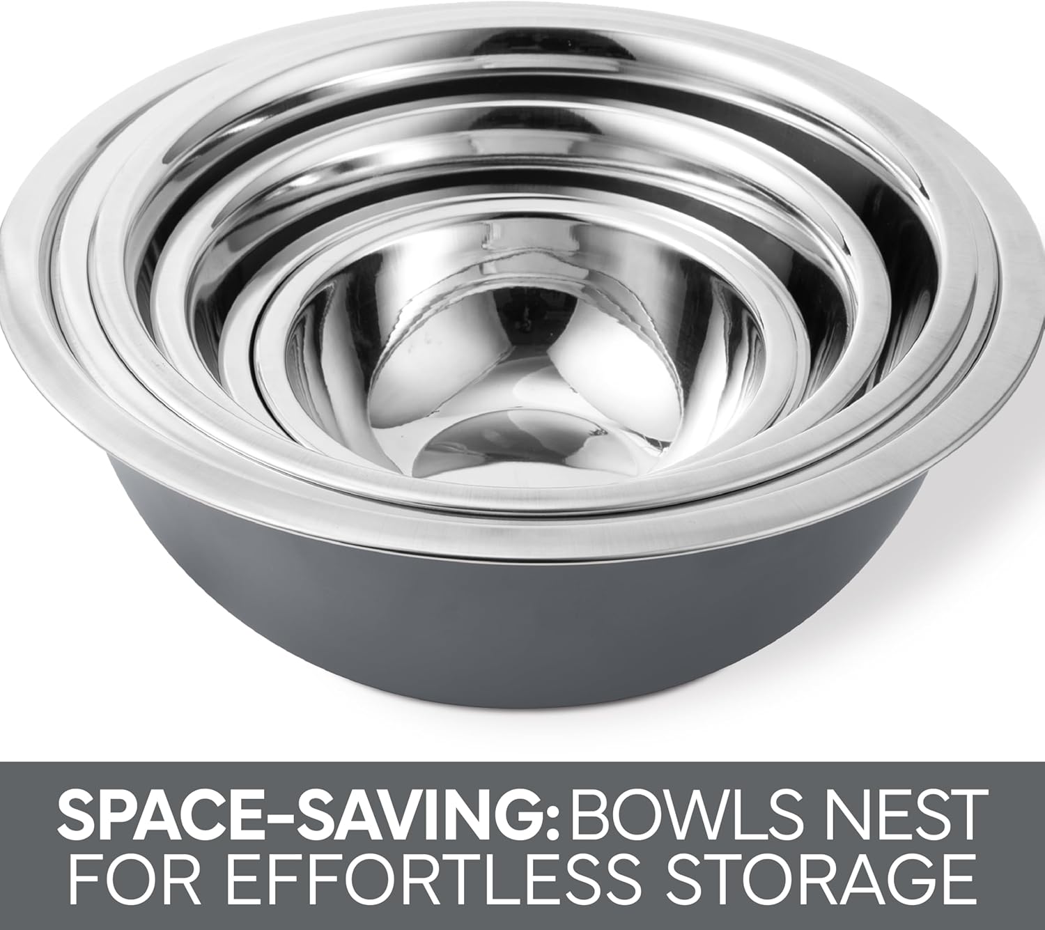 COOK WITH COLOR Stainless Steel Mixing Bowls Set - Nesting Bowls, 6 Pieces, Grey
