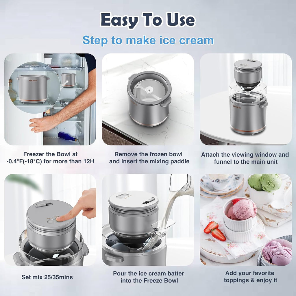 1.1 Quart Ice Cream Maker – Electric Ice Cream Machine for Gelato, Milkshakes & Sorbet, Perfect for Family, Easy to Use & Clean,Silver