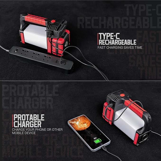 CLAKAP Rechargeable Spotlight, 2000Lumens 270°Rotatable Handheld LED Flashlight Spotlight, Long Lasting Searchlight with Floodlamp, Portable Charger Lantern Flashlight for Farm, Camping, Boat