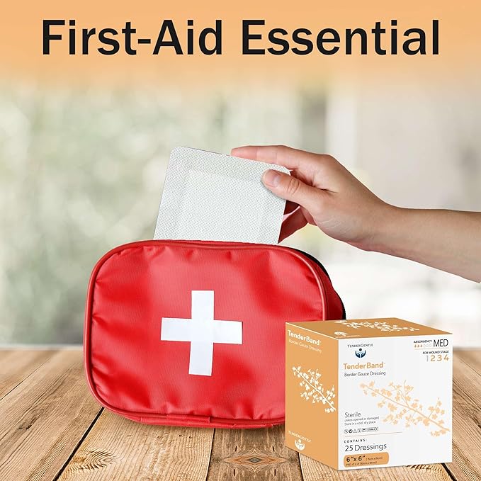 Bordered Gauze Island Dressing 6x6-25 Large Adhesive Bandages for Wound Protection - Good for Hospitals, Medical Facilities, First Aid Kits, and More