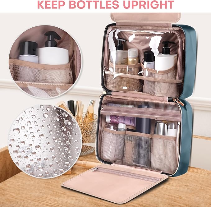 Travel Size Toiletry Bag for Women, Portable Cosmetic Bag with Hanging Hook, Travel Essentials Water-resistant Makeup Organizer for Accessories, Shampoo, Full-size Container, Toiletries