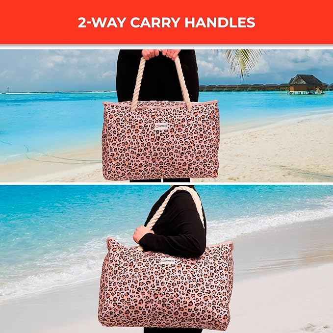 SHYLERO Beach Bag and Pool Bag. Has Airtight Pouch, Ton of Pockets. Beach Tote is Zippered, Water Resistant. Family Size