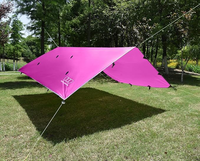 Gold Armour Rainfly Tarp Hammock, Premium 14.7ft/12ft/10ft/8ft Rain Fly Cover, Waterproof Ultralight Camping Shelter Canopy, Survival Equipment Gear Tent Accessories (Pink 12ft x 10ft)