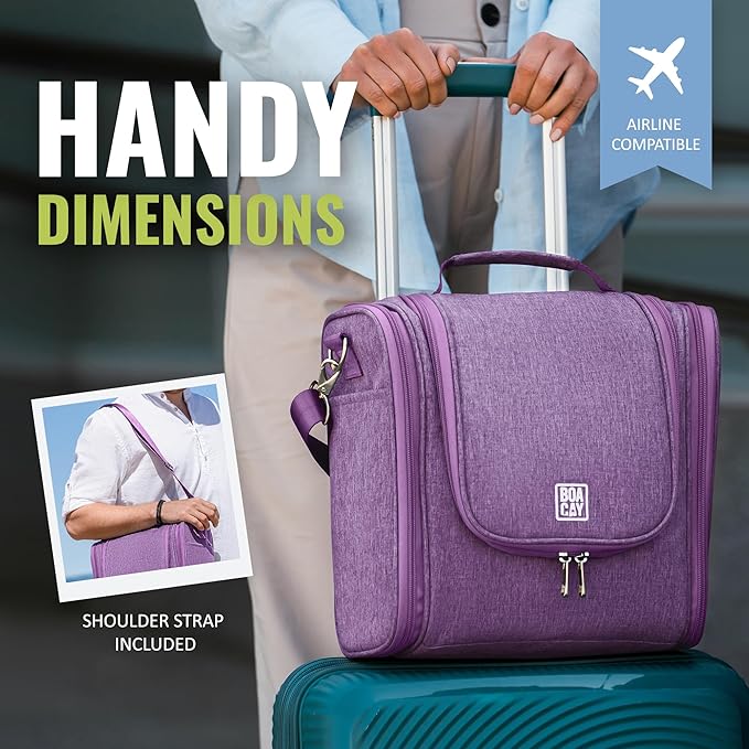 BOACAY Extra Large Hanging Travel Toiletry Bag for Women and Men, Makeup Bag, Bathroom & Shower Organizer Kit for Accessories, Cosmetics, Essentials