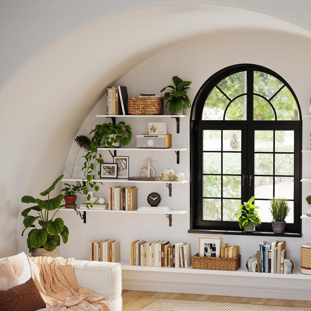 DINZI LVJ Long Wall Shelves, 39.4 Inch Large Floating Shelves Set of 2, Wide Display Shelf Wall Mounted with Brackets, Easy Hanging for Living Room, Toilet, Office, Bedroom, White