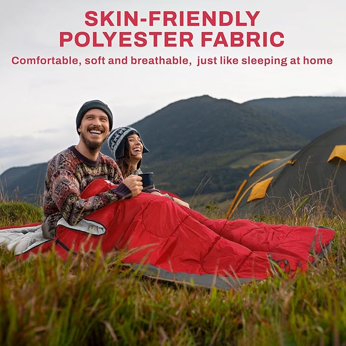 Double Sleeping Bag with 2 Pillows for Adults, Queen Size XL Sleeping Bag Waterproof, Compact with Compression Sack, 2 Person Sleeping Bags for 3-4 Seasons Camping, Backpacking, Hiking, Travel