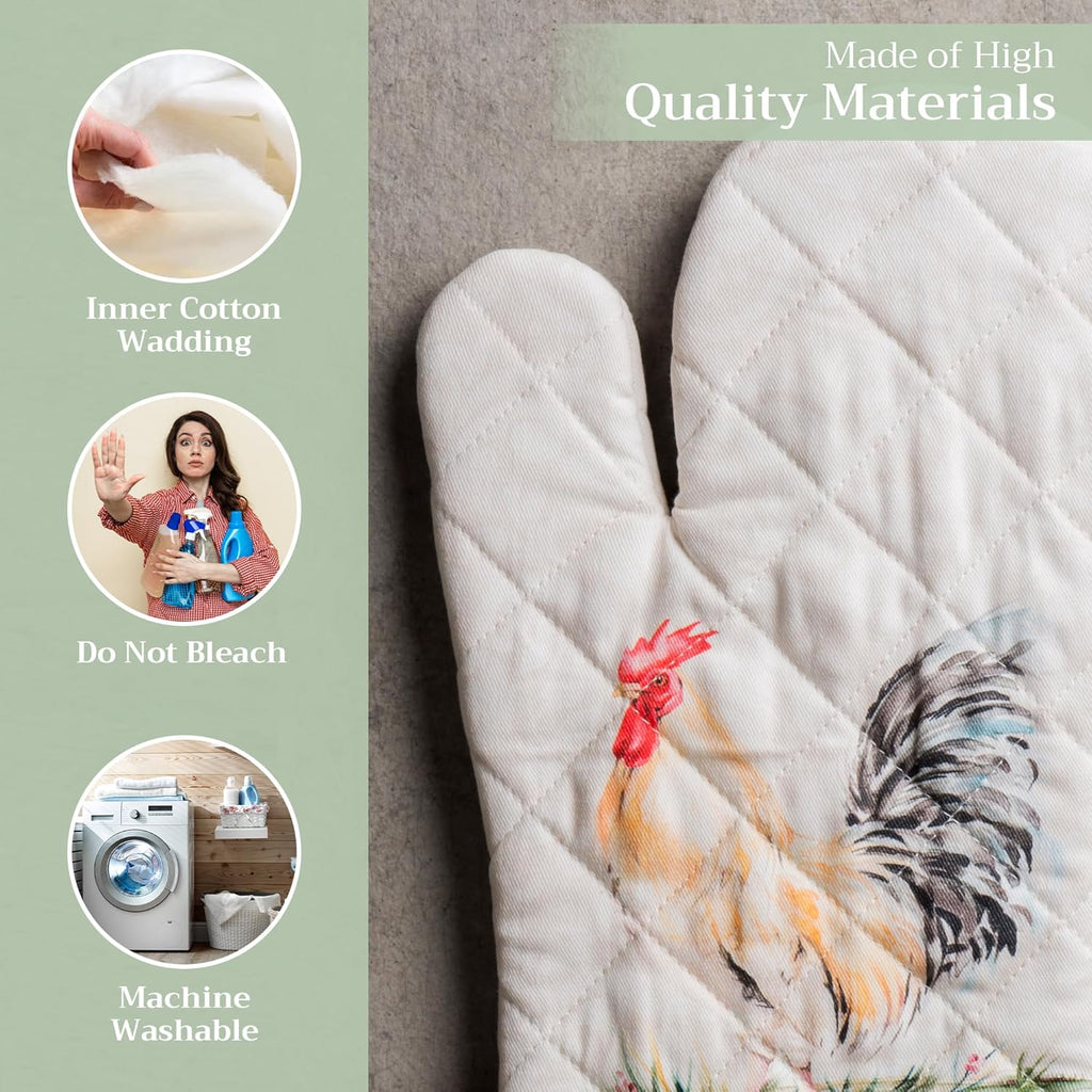 Maison d'Hermine Oven Gloves 100% Cotton Oven Mitt 7" x 13" with Loop Heat Resistant, BBQ, Cooking Gloves, Baking, Grilling, Kitchen, Handling Hot Pans Spring/Summer (Pack of 1, Campagne)