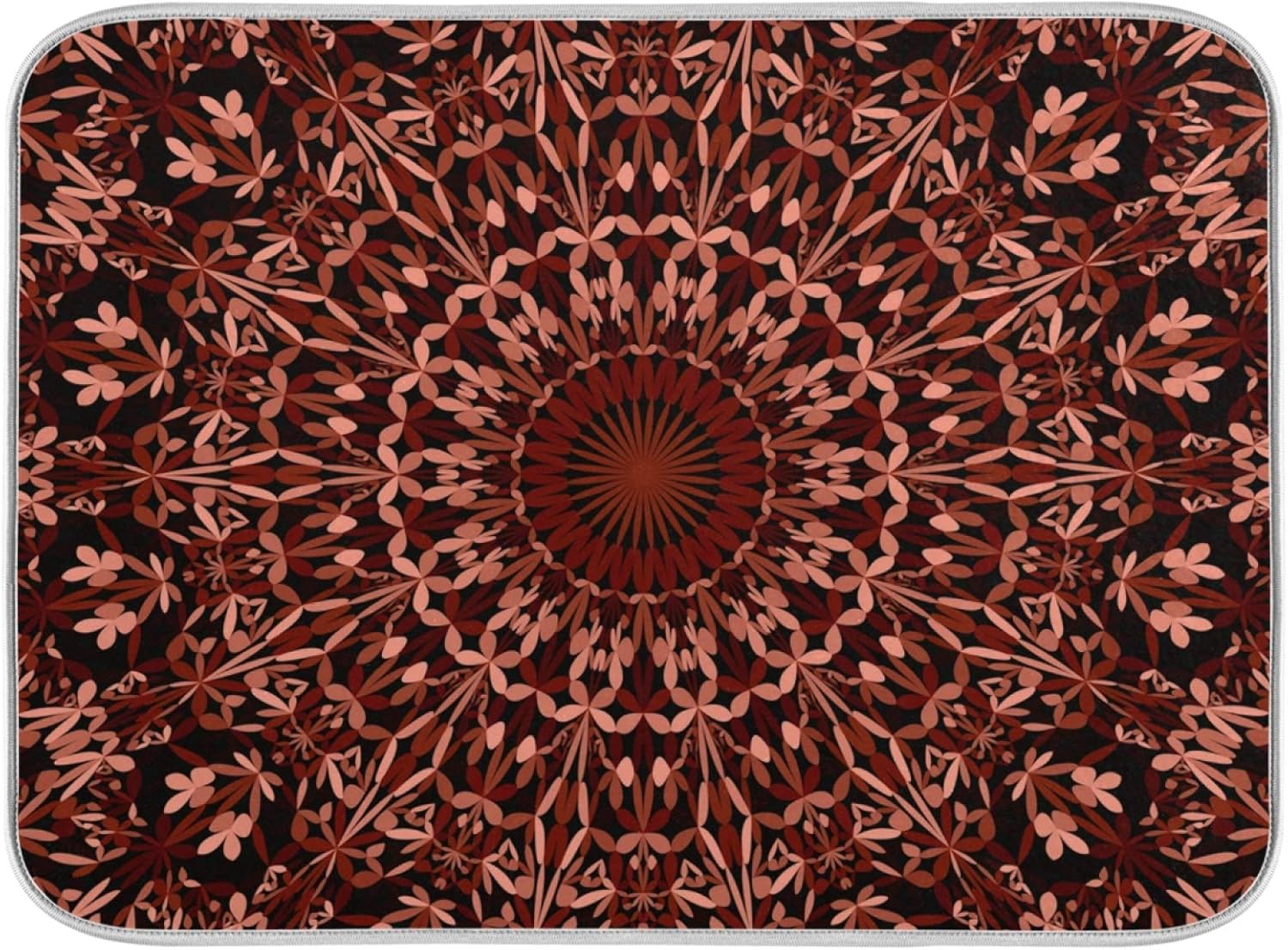 Super Absorbent Dish Drying Mat, Microfiber Fast-Drying Dish Mat, 24" x 18", Kitchen Dish Drying Pad, Mandala Maroon Boho