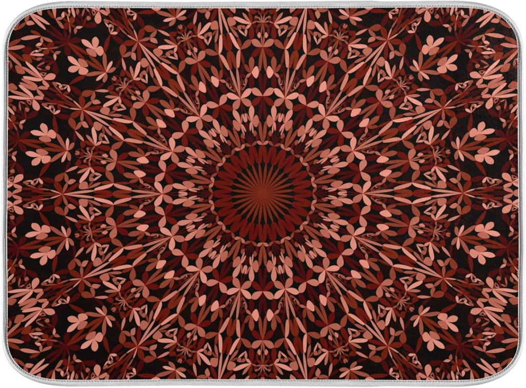 Super Absorbent Dish Drying Mat, Microfiber Fast-Drying Dish Mat, 16" x 18", Kitchen Dish Drying Pad, Mandala Maroon Boho