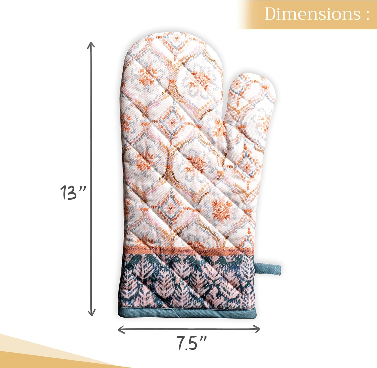 Maison d' Hermine Oven Gloves 100% Cotton Oven Mitt 7" x 13" with Loop Heat Resistant, BBQ, Cooking Gloves, Baking, Grilling, Kitchen, Handling Hot Pans (Pack of 1, Fair Isle)